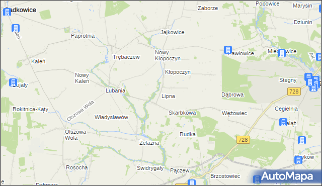 mapa Lipna gmina Sadkowice, Lipna gmina Sadkowice na mapie Targeo