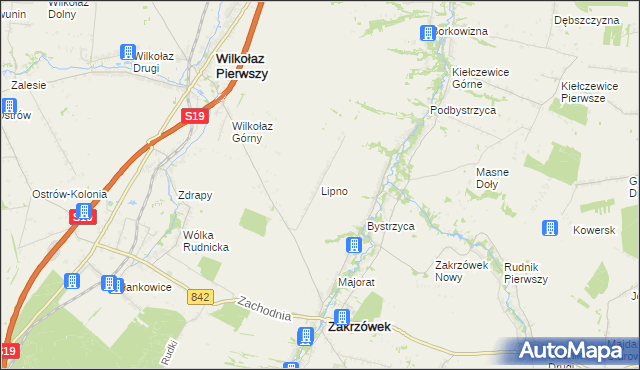 mapa Lipno gmina Zakrzówek, Lipno gmina Zakrzówek na mapie Targeo