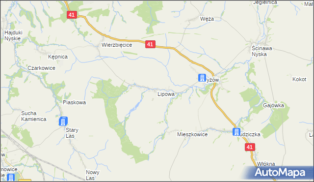 mapa Lipowa gmina Nysa, Lipowa gmina Nysa na mapie Targeo