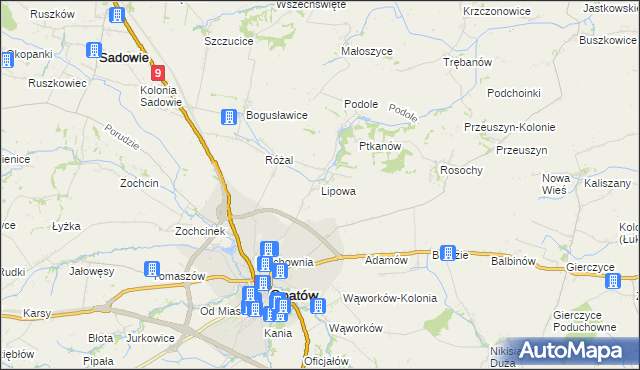 mapa Lipowa gmina Opatów, Lipowa gmina Opatów na mapie Targeo