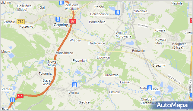 mapa Lipowica gmina Chęciny, Lipowica gmina Chęciny na mapie Targeo