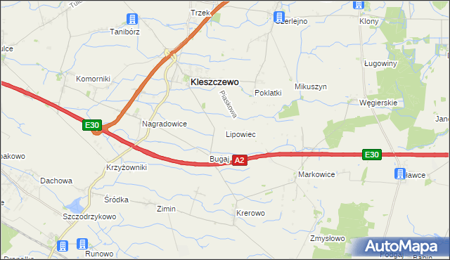 mapa Lipowiec gmina Kleszczewo, Lipowiec gmina Kleszczewo na mapie Targeo