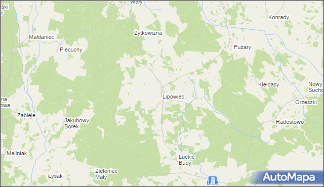 mapa Lipowiec gmina Szczytno, Lipowiec gmina Szczytno na mapie Targeo