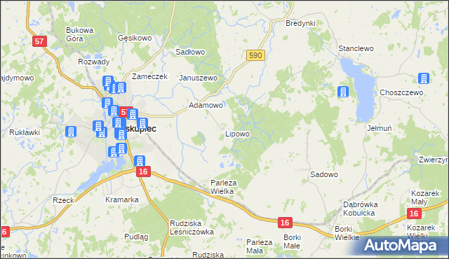 mapa Lipowo gmina Biskupiec, Lipowo gmina Biskupiec na mapie Targeo