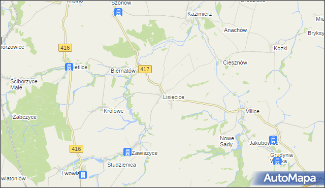 mapa Lisięcice, Lisięcice na mapie Targeo