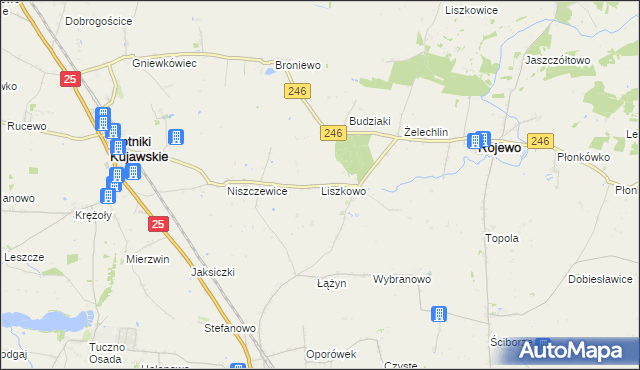 mapa Liszkowo gmina Rojewo, Liszkowo gmina Rojewo na mapie Targeo