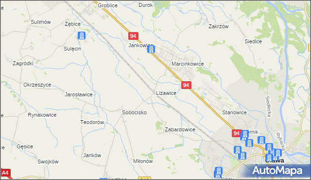 mapa Lizawice, Lizawice na mapie Targeo