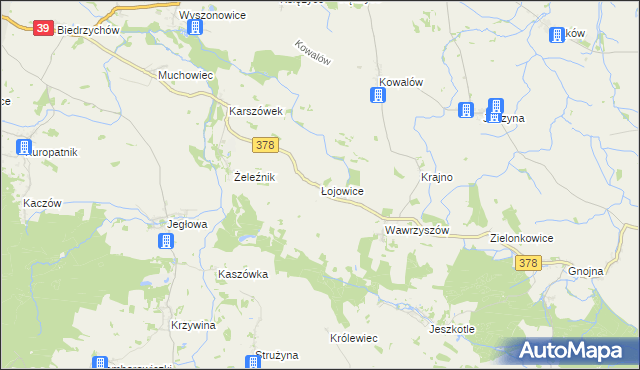 mapa Łojowice gmina Wiązów, Łojowice gmina Wiązów na mapie Targeo