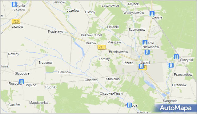 mapa Łominy gmina Ujazd, Łominy gmina Ujazd na mapie Targeo