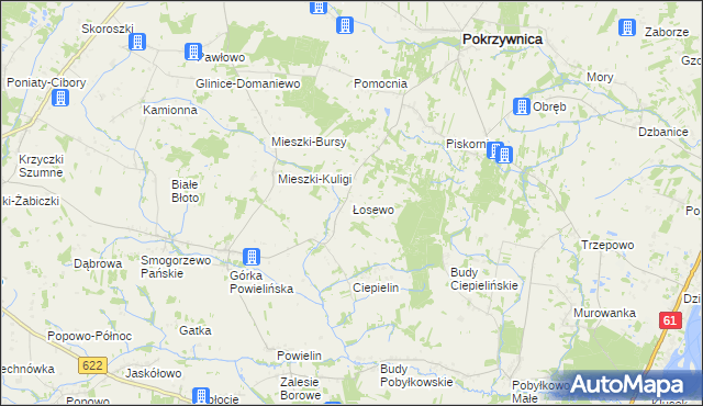 mapa Łosewo gmina Pokrzywnica, Łosewo gmina Pokrzywnica na mapie Targeo