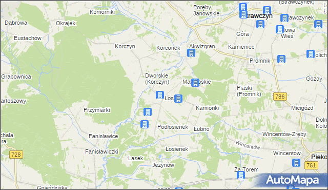 mapa Łosień gmina Piekoszów, Łosień gmina Piekoszów na mapie Targeo