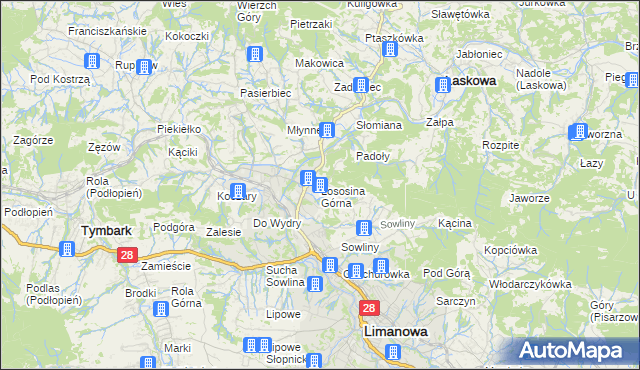 mapa Łososina Górna, Łososina Górna na mapie Targeo