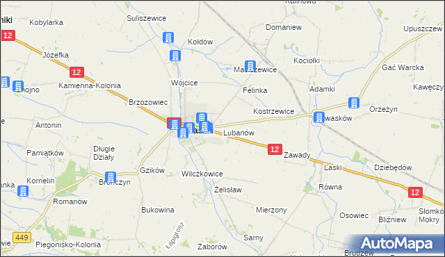 mapa Lubanów gmina Błaszki, Lubanów gmina Błaszki na mapie Targeo