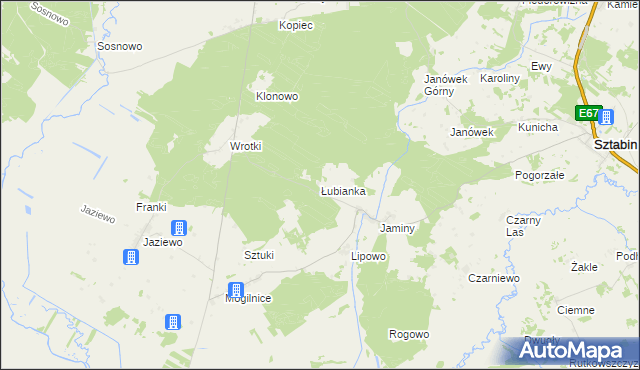 mapa Łubianka gmina Sztabin, Łubianka gmina Sztabin na mapie Targeo