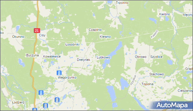 mapa Lubkowo gmina Miastko, Lubkowo gmina Miastko na mapie Targeo