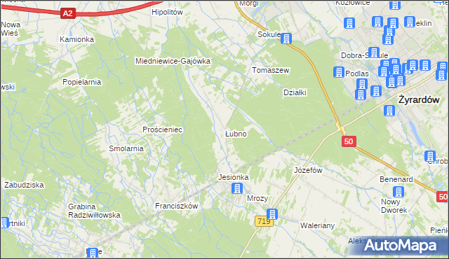 mapa Łubno gmina Wiskitki, Łubno gmina Wiskitki na mapie Targeo