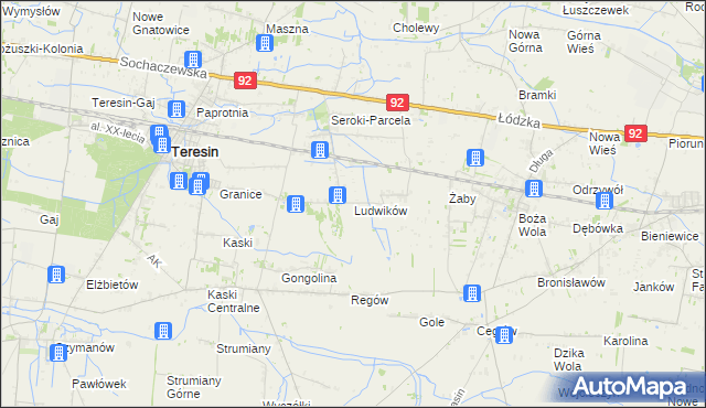 mapa Ludwików gmina Teresin, Ludwików gmina Teresin na mapie Targeo