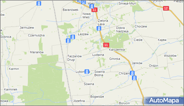 mapa Ludwina gmina Pleszew, Ludwina gmina Pleszew na mapie Targeo