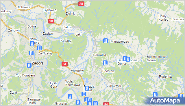 mapa Łukawica gmina Lesko, Łukawica gmina Lesko na mapie Targeo