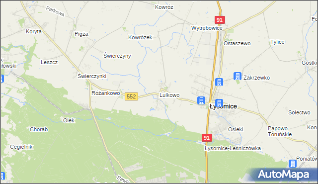 mapa Lulkowo gmina Łysomice, Lulkowo gmina Łysomice na mapie Targeo