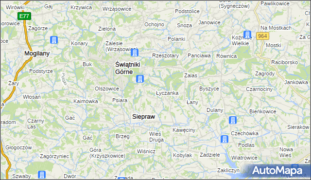 mapa Łyczanka gmina Siepraw, Łyczanka gmina Siepraw na mapie Targeo