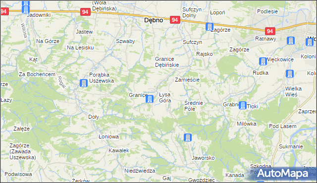 mapa Łysa Góra gmina Dębno, Łysa Góra gmina Dębno na mapie Targeo