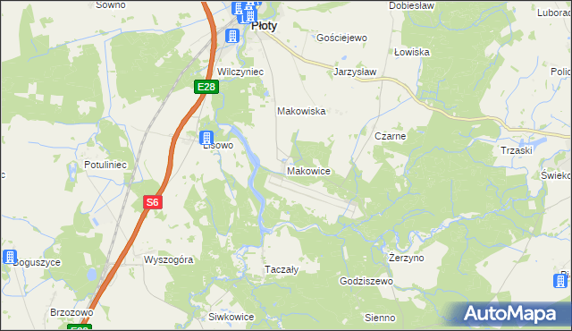 mapa Makowice gmina Płoty, Makowice gmina Płoty na mapie Targeo