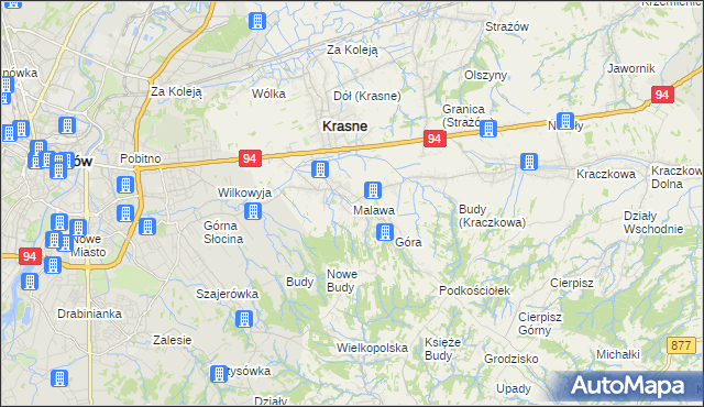 mapa Malawa gmina Krasne, Malawa gmina Krasne na mapie Targeo