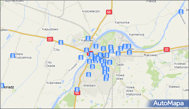 mapa Malborka, Malbork na mapie Targeo