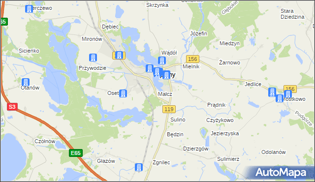 mapa Małcz gmina Lipiany, Małcz gmina Lipiany na mapie Targeo