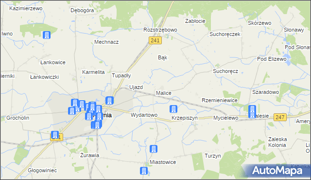 mapa Malice gmina Kcynia, Malice gmina Kcynia na mapie Targeo