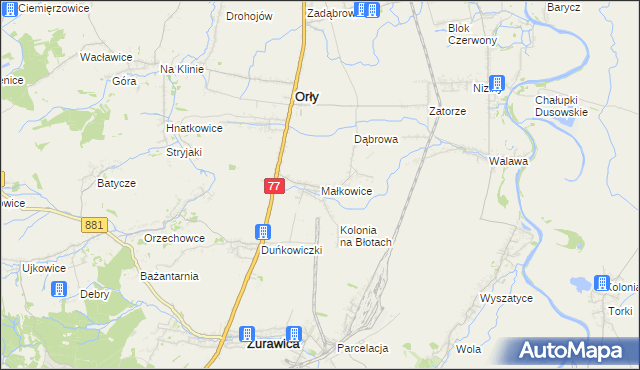 mapa Małkowice gmina Orły, Małkowice gmina Orły na mapie Targeo