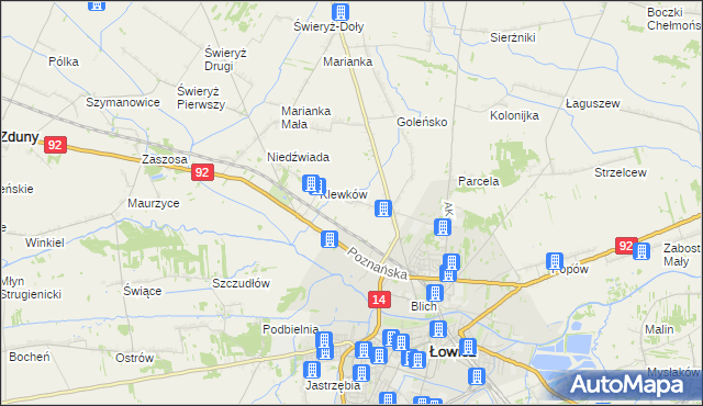 mapa Małszyce gmina Łowicz, Małszyce gmina Łowicz na mapie Targeo