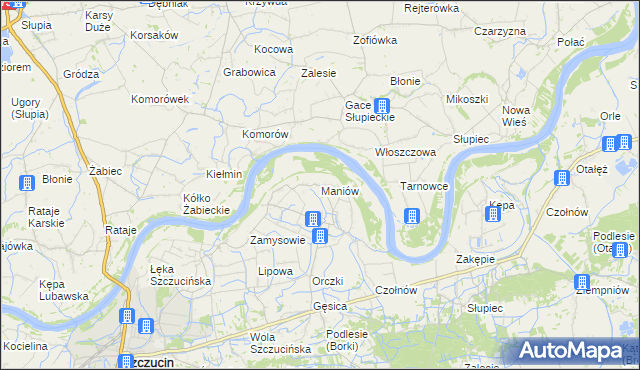 mapa Maniów gmina Szczucin, Maniów gmina Szczucin na mapie Targeo