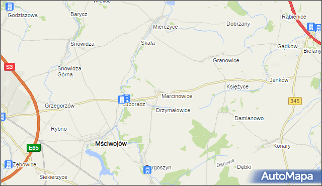 mapa Marcinowice gmina Mściwojów, Marcinowice gmina Mściwojów na mapie Targeo