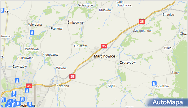 mapa Marcinowice powiat świdnicki, Marcinowice powiat świdnicki na mapie Targeo