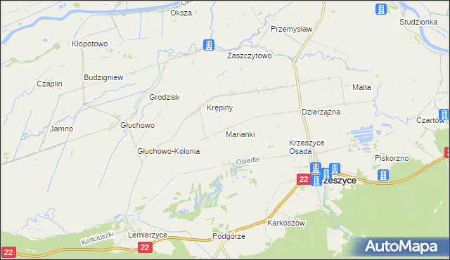mapa Marianki gmina Krzeszyce, Marianki gmina Krzeszyce na mapie Targeo