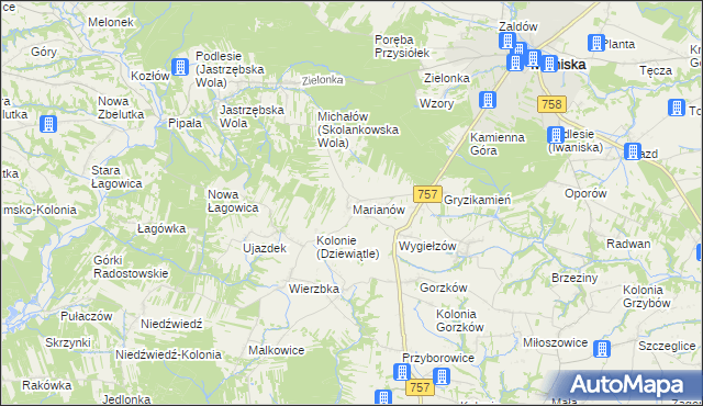 mapa Marianów gmina Iwaniska, Marianów gmina Iwaniska na mapie Targeo