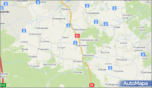 mapa Markowice gmina Koziegłowy, Markowice gmina Koziegłowy na mapie Targeo