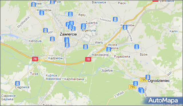 mapa Markowizna gmina Ogrodzieniec, Markowizna gmina Ogrodzieniec na mapie Targeo