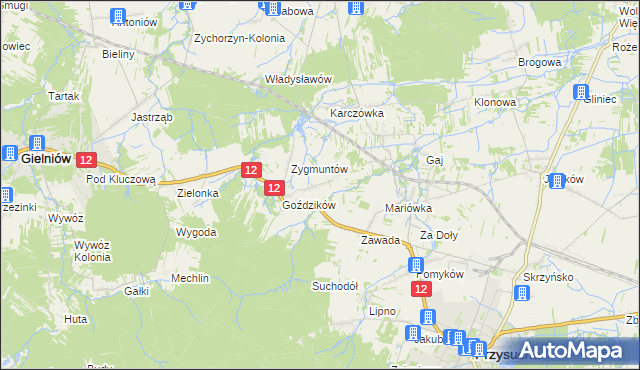 mapa Marysin gmina Gielniów, Marysin gmina Gielniów na mapie Targeo