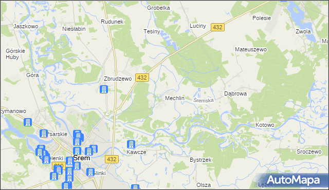 mapa Mechlin gmina Śrem, Mechlin gmina Śrem na mapie Targeo