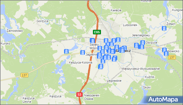 mapa Międzyrzecz powiat międzyrzecki, Międzyrzecz powiat międzyrzecki na mapie Targeo
