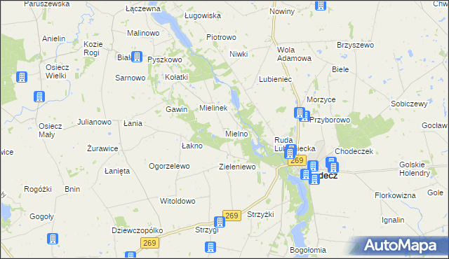 mapa Mielno gmina Chodecz, Mielno gmina Chodecz na mapie Targeo