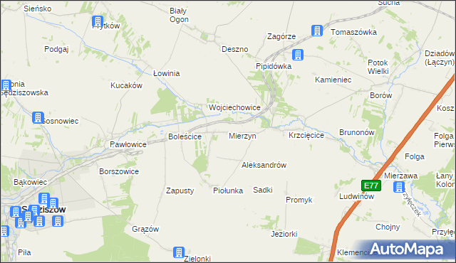 mapa Mierzyn gmina Sędziszów, Mierzyn gmina Sędziszów na mapie Targeo