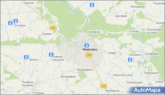 mapa Mieścisko powiat wągrowiecki, Mieścisko powiat wągrowiecki na mapie Targeo