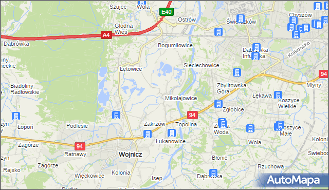 mapa Mikołajowice gmina Wierzchosławice, Mikołajowice gmina Wierzchosławice na mapie Targeo