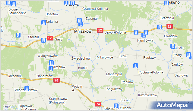 mapa Mikułowice gmina Mniszków, Mikułowice gmina Mniszków na mapie Targeo