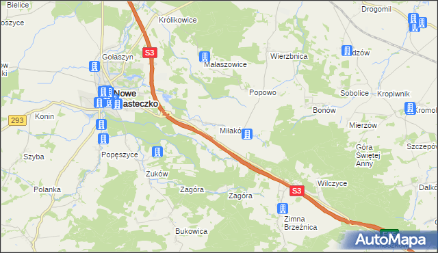 mapa Miłaków gmina Nowe Miasteczko, Miłaków gmina Nowe Miasteczko na mapie Targeo