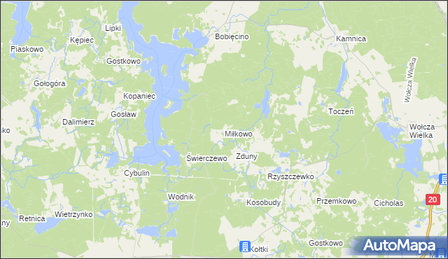 mapa Miłkowo gmina Biały Bór, Miłkowo gmina Biały Bór na mapie Targeo